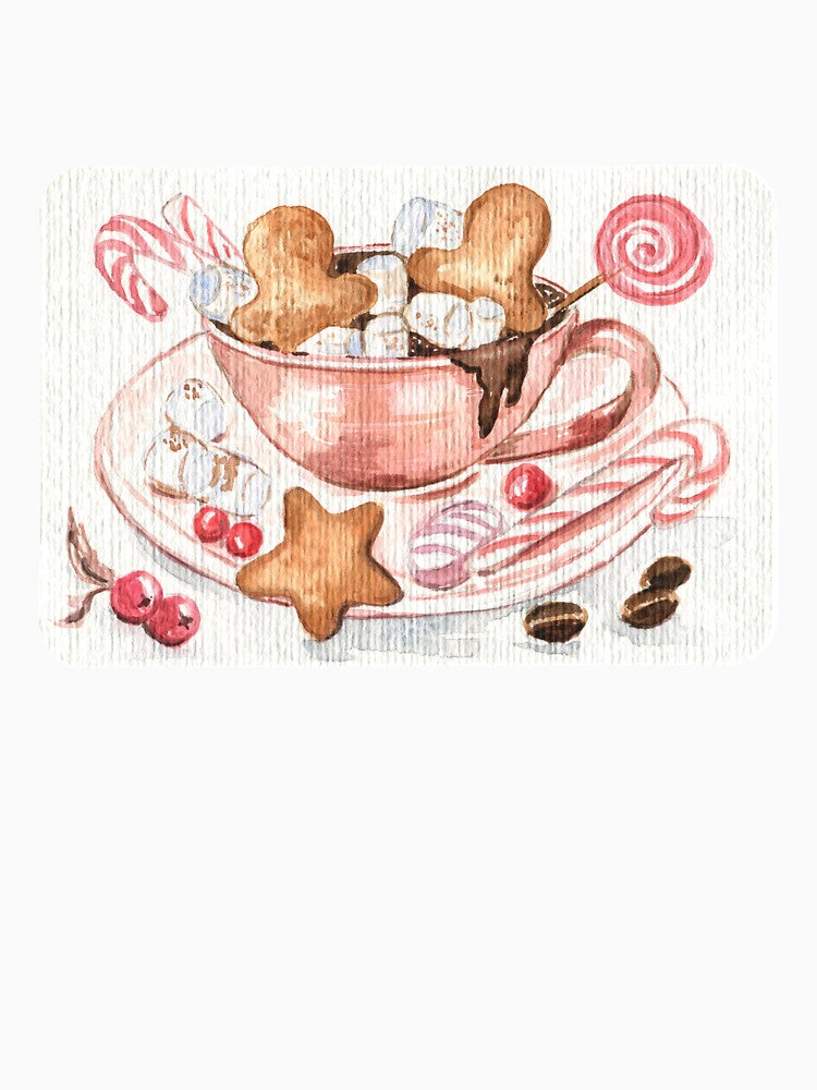 Vintage Christmas Card with Pink Cup of Hot Chocolate by Flowersforbear