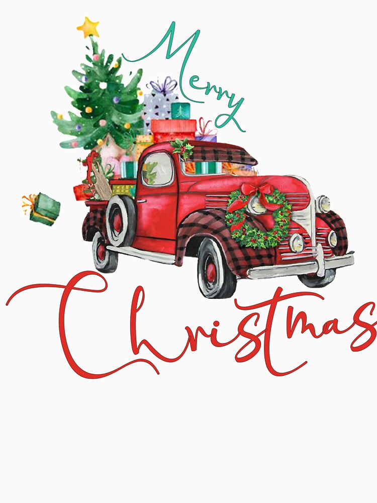 Merry Christmas Shirt Holiday Shirt, ChristmasTee, Vintage Truck, Unisex Adult Raglan Shirt by Zosef-artist