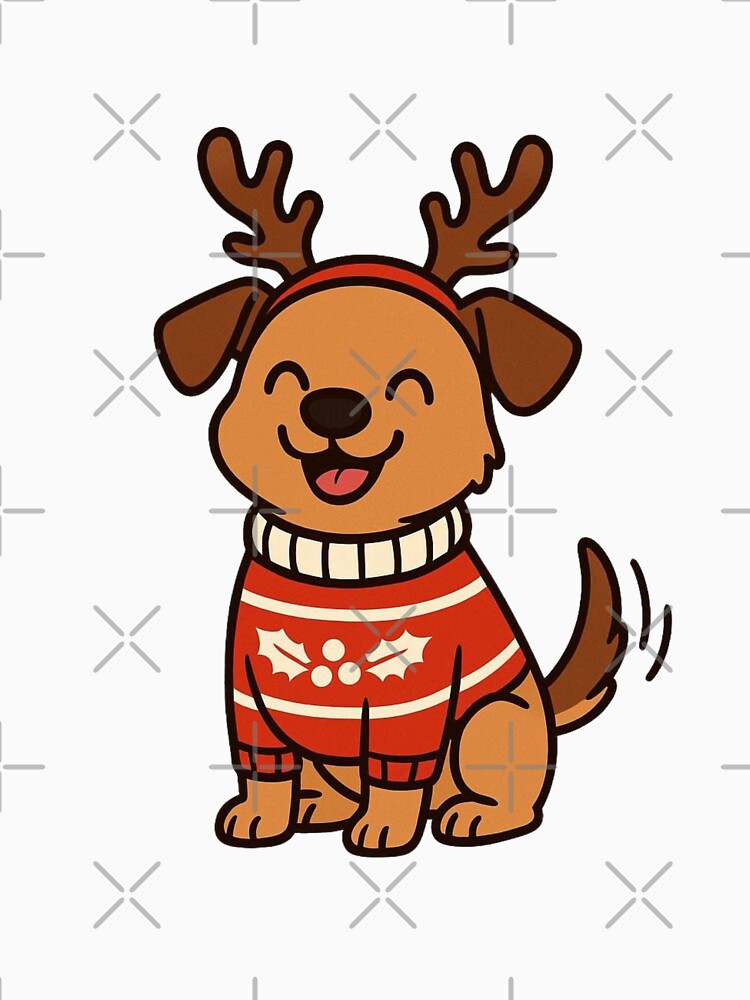 Dog in Christmas Sweater with Reindeer Antlers – Holiday Pup by Confuzz1ed