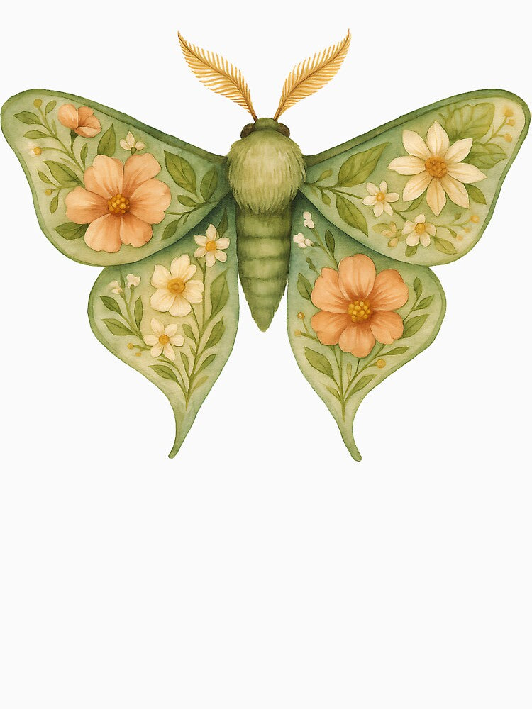 Green Floral Moth – Nature-Inspired Wings with Garden Blossoms by Zee's Whimsical Wonders
