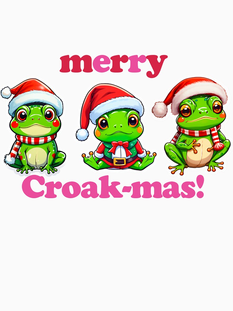Merry Croakmas Cute Christmas Frogs Pun Cartoon by KMKDesignStudio