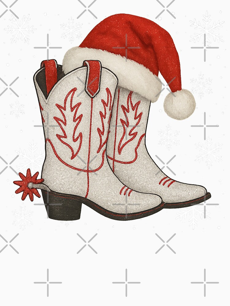 Cowboy Boots with Santa Hat – Western Christmas Holiday Design by PixelExpressStudio