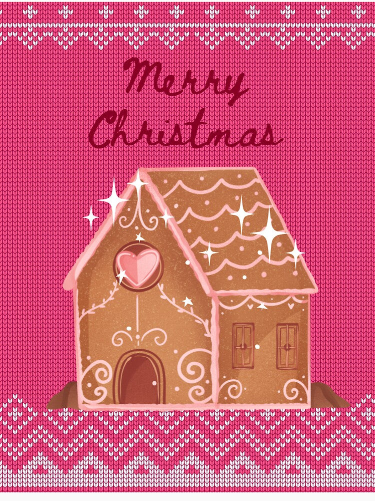 Cute Gingerbread House - Pink Christmas Sweater by bowsbotanicals