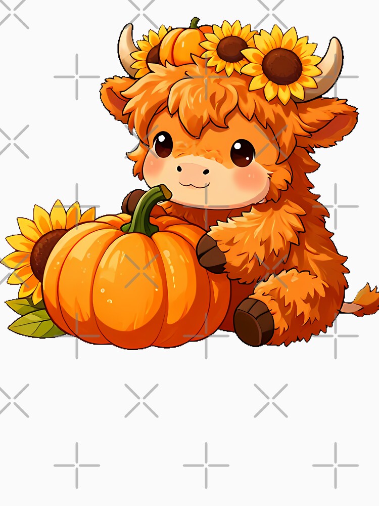 Cute Highland Cow Calf in Pumpkin Patch Icon by pumsquare