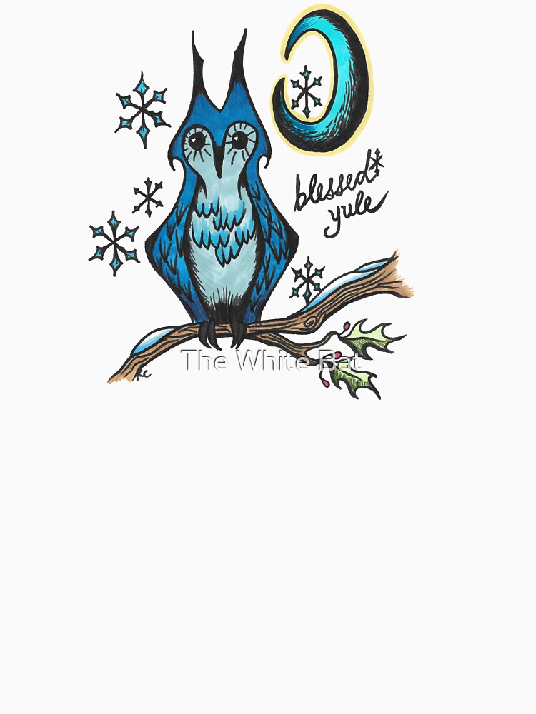 Winter Retro Owl - Blessed Yule by The White Bat