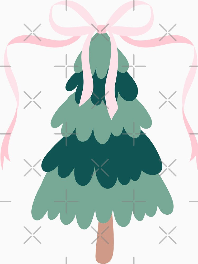 Coquette Christmas Tree Pink Ribbon Bow by Magnolia Valley Art