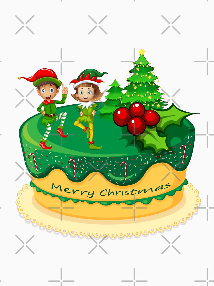 Merry Christmas Green Elves Dancing on a Christmas Cake by silviaol