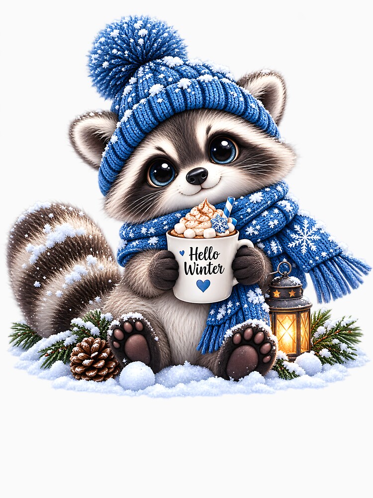 Cute Winter Raccoon with Hot Cocoa by TinyWeird