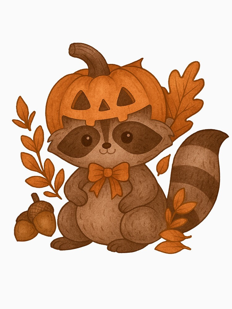 Cute Raccoon Halloween Pumpkin | Autumn Cozy Fall Animal Illustration by flowerwishes