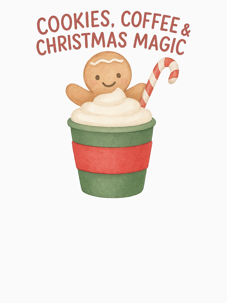 Cookies, Coffee & Christmas Magic | Cute Gingerbread Holiday T-Shirt for Coffee Lovers by Just You Tee | Say It Loud, Wear It Proud
