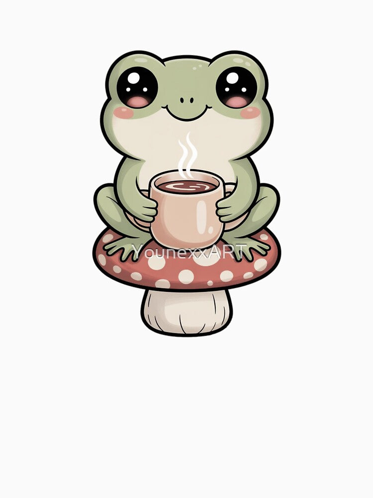 Cute Cozy Frog Drinking Tea – Kawaii Aesthetic Frog Sticker by YounexxART