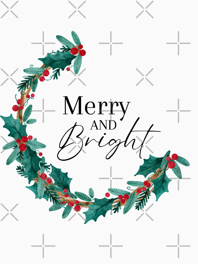 Merry and Bright crescent shaped minimal Christmas wreath with red berries by PeonyPeak