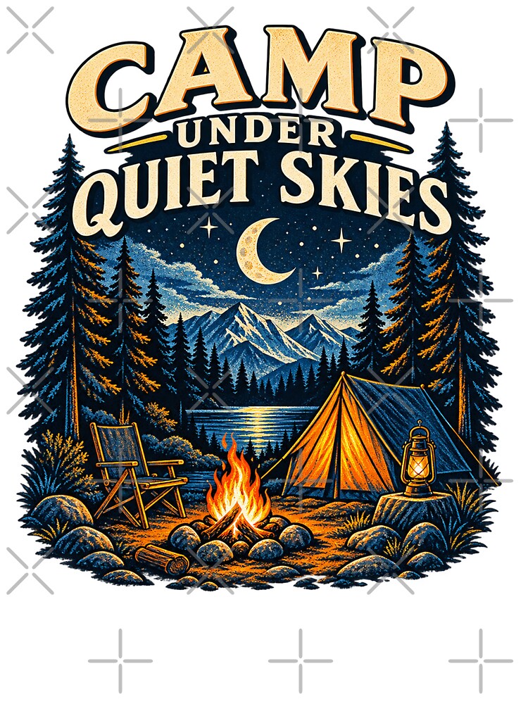 Camp Under Quiet Skies Night Camping T-Shirt by Bold Habit Co.