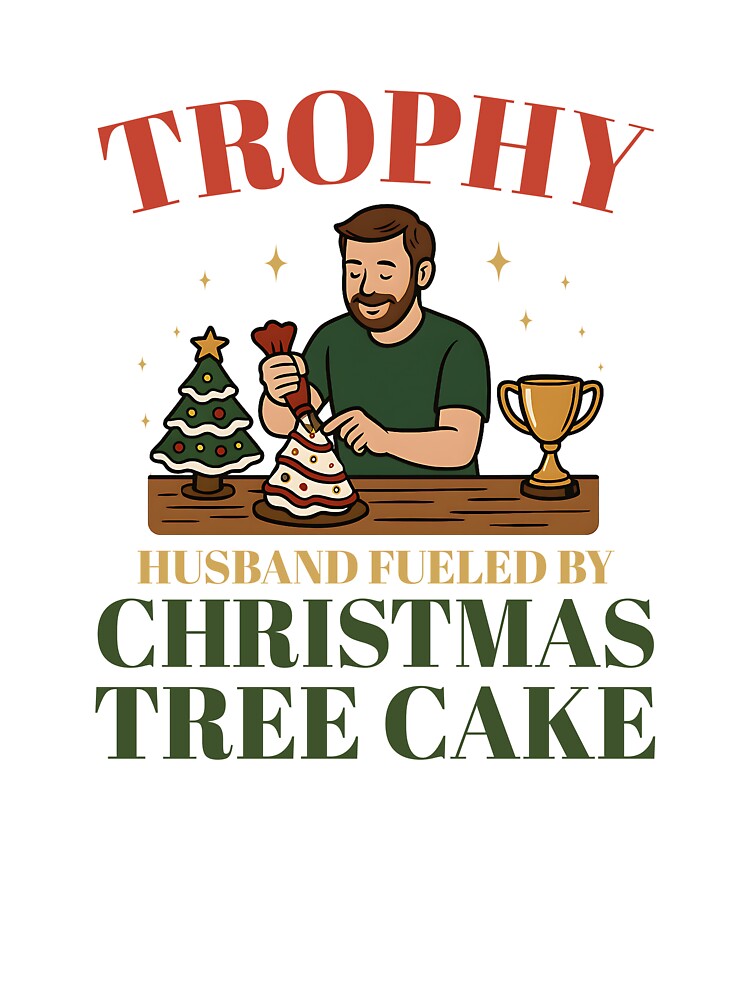 Trophy Husband Fueled by Christmas Tree Cake – Retro Icing Sleeve Holiday Design by s.waniel1
