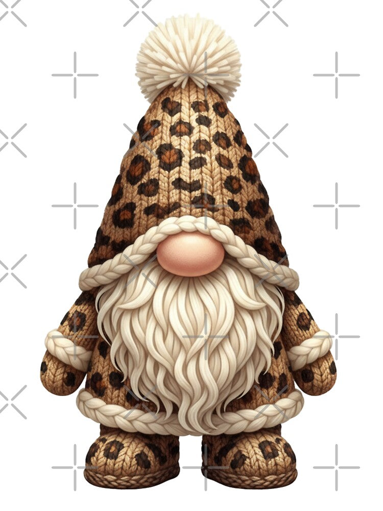 Leopard Print Crochet Gnome – Cute Faux Yarn Christmas Gnome Illustration by Cute Kawaii Studio