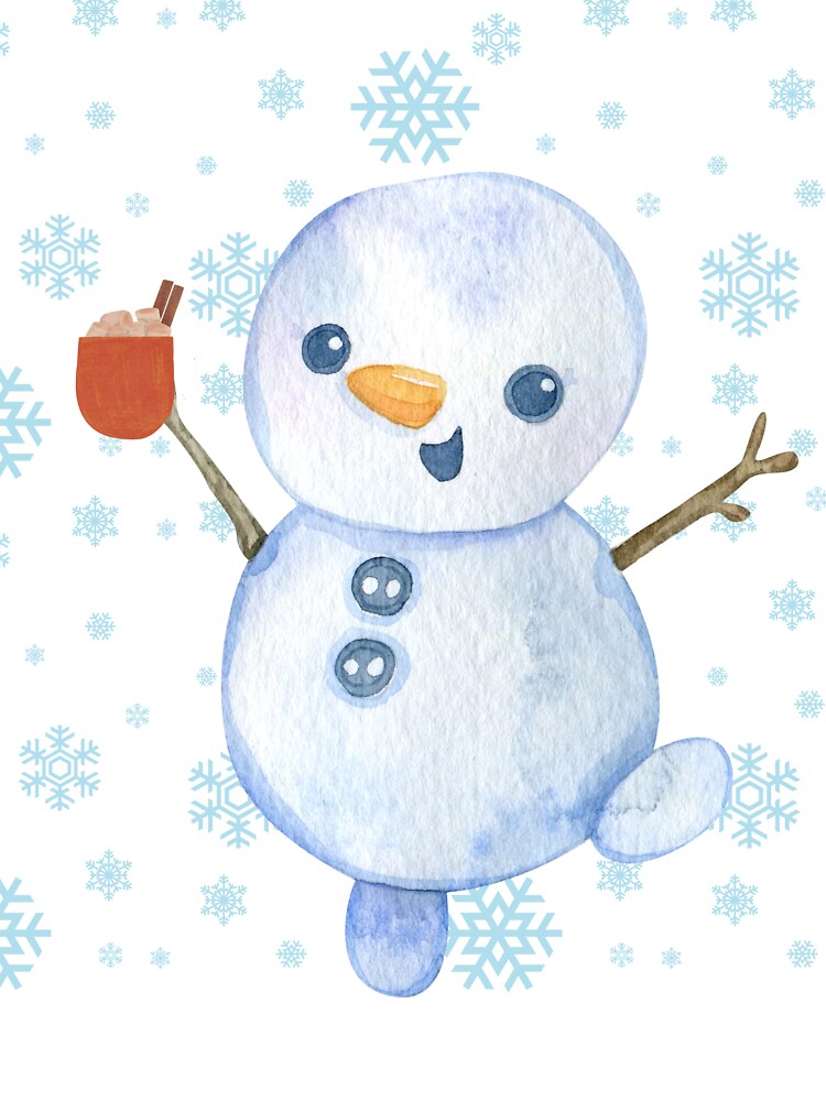 Cute Watercolor Snowman Winter Christmas Art by     Sela Art