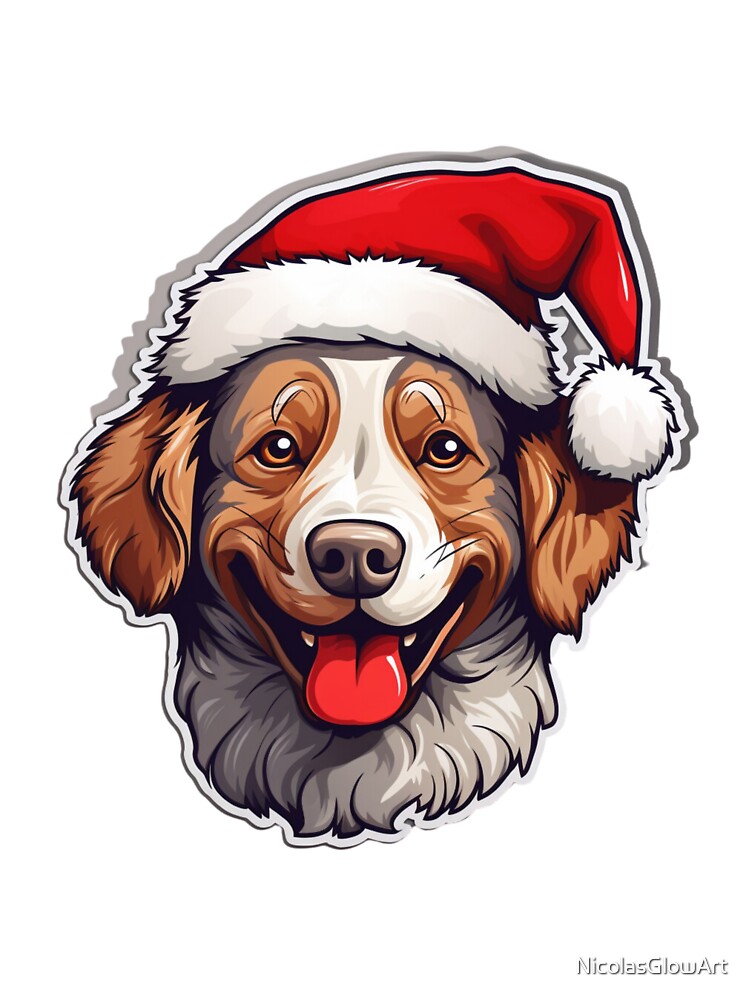 Christmas Dog | Classic T-Shirt, Sticker by NicolasGlowArt