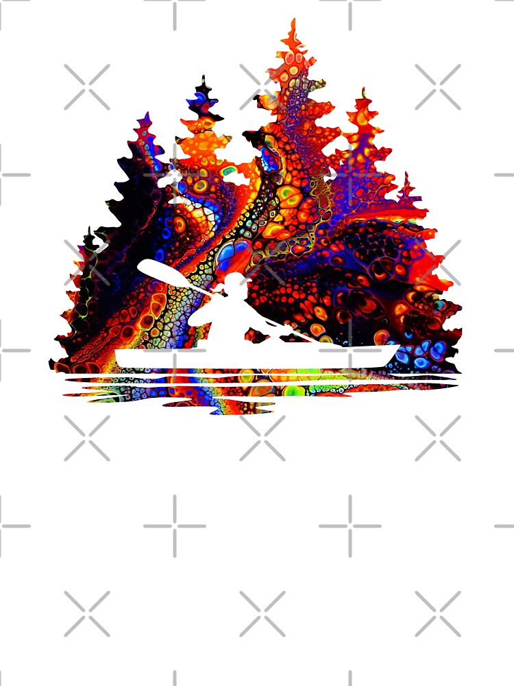 Silhouette of a Girl Kayaking - Abstract Rainbow Marble Pattern by Sam Morrison