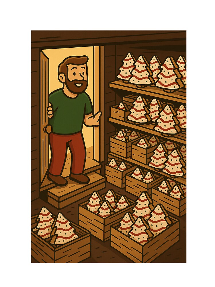 Trophy Husband Fueled by Christmas Tree Cakes – Christmas Cake Storage Room Retro Holiday Design by s.waniel1