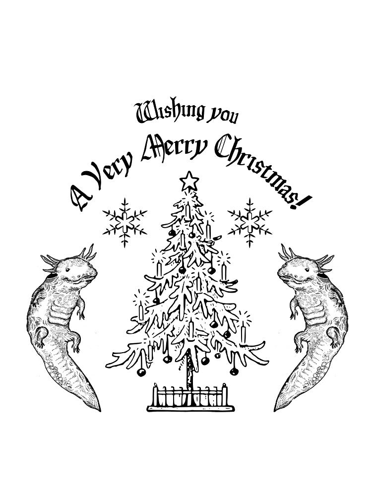 Christmas Axolotl Greetings - Tree and Two Axolotls by CloudInABucket
