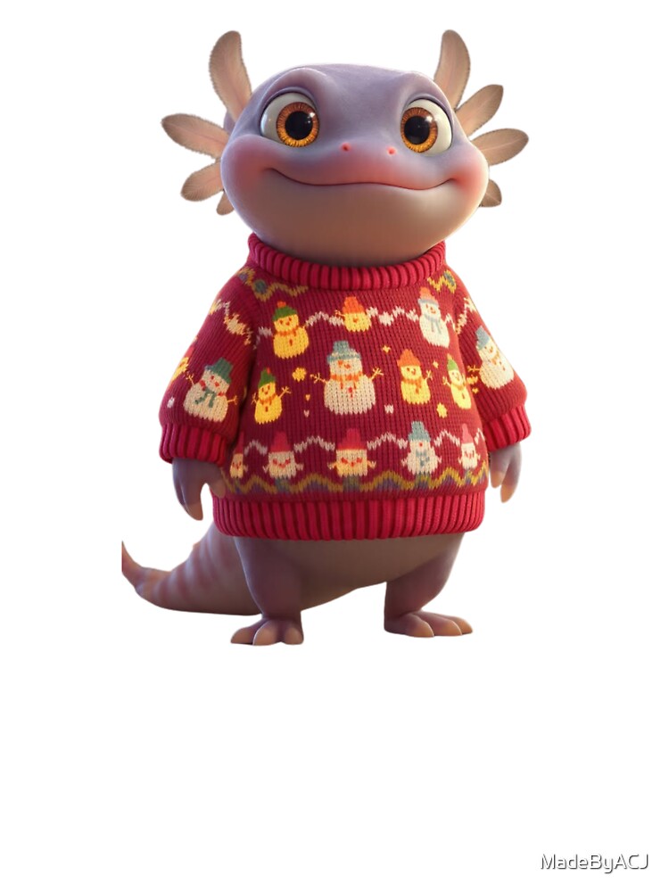 Kawaii Axolotl Christmas Sweater – Cute Smiling Salamander Holiday Gift by MadeByACJ