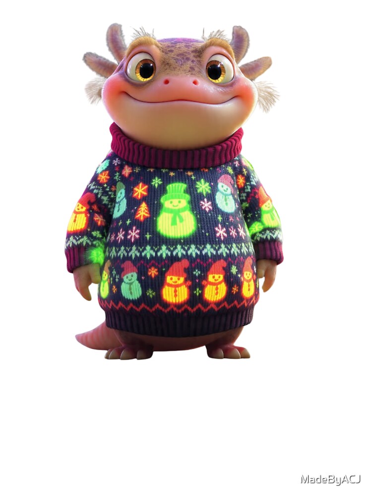 Adorable Christmas Axolotl – Cozy Ugly Sweater Kawaii Creature Art by MadeByACJ