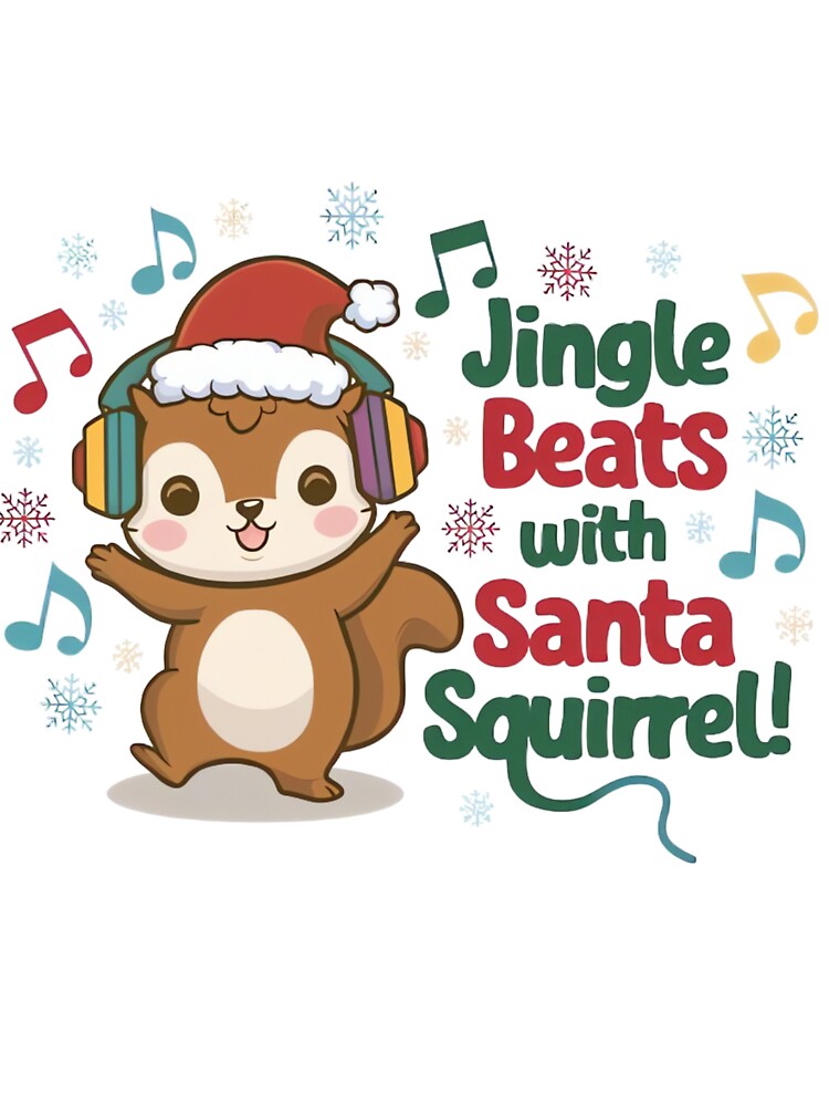Cute Squirrel Wearing Santa Hat and Headphones - Holiday Music Vibes by ARTReMi