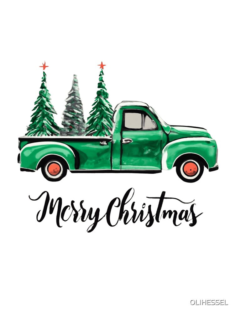Green Merry Christmas Vintage Green Santa Truck by OLIHESSEL