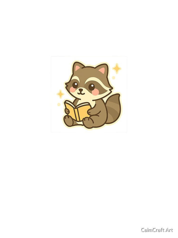 Cute Raccoon With Book – Kawaii Cozy Reader Design by CalmCraft Art