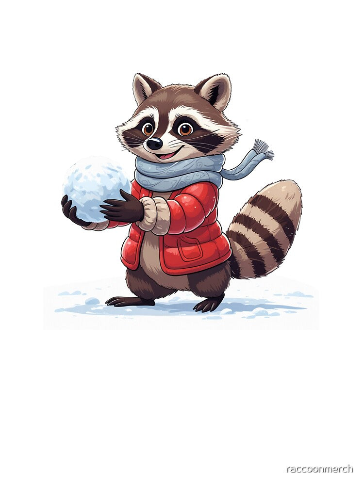 Winter Raccoon with Snowball | Cute Holiday Animal Art by raccoonmerch