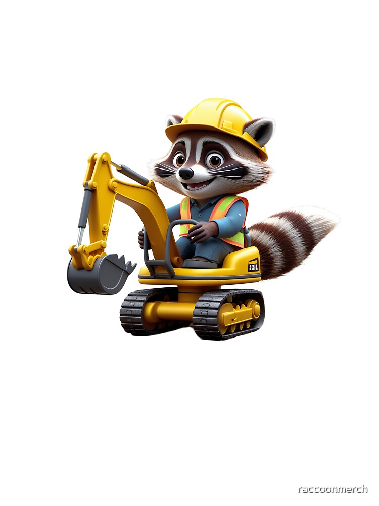 Construction Raccoon on Excavator | Cute Builder Animal Illustration by raccoonmerch