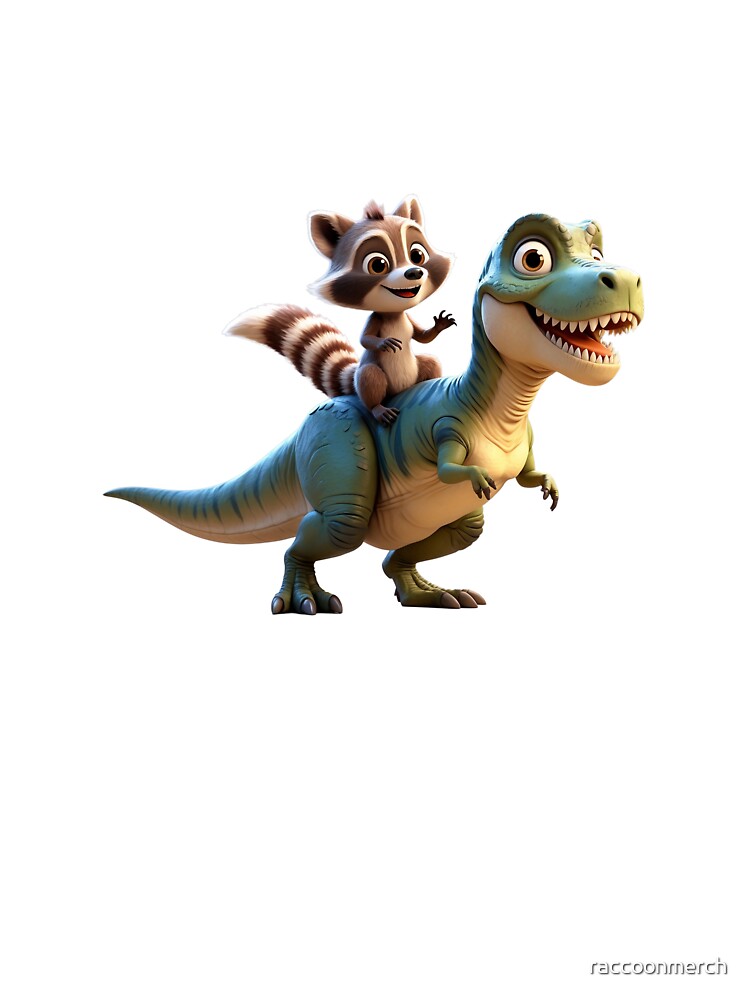 Raccoon Riding Dinosaur | Cute Prehistoric Adventure Animal Art by raccoonmerch