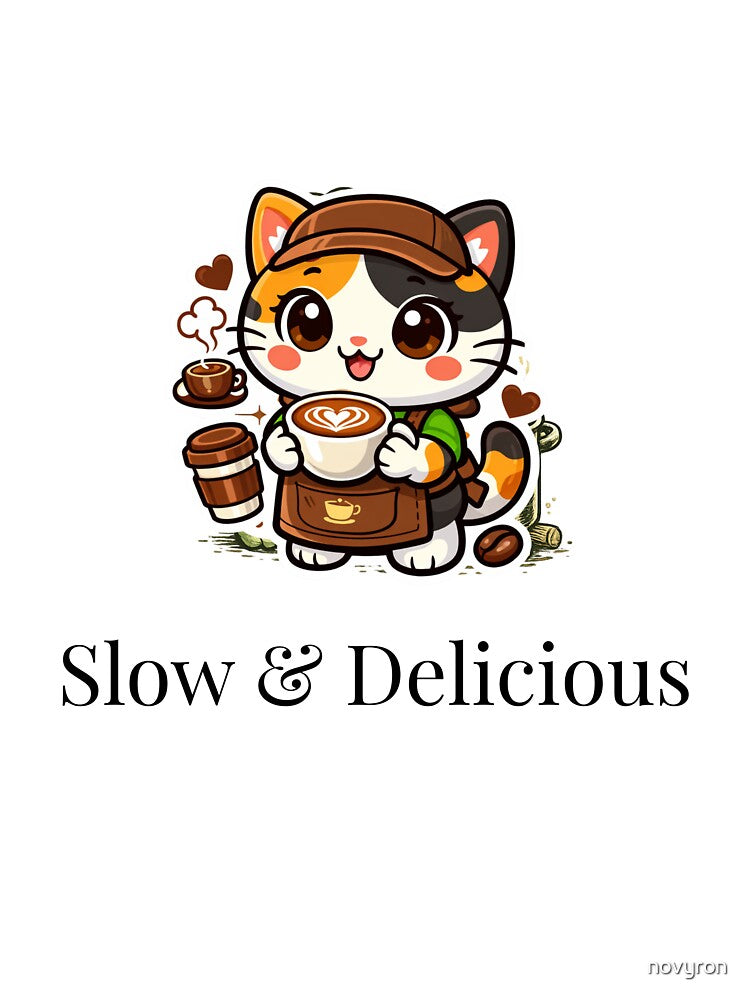 Cute Barista Cat Coffee Lover Slow & Delicious by novyron