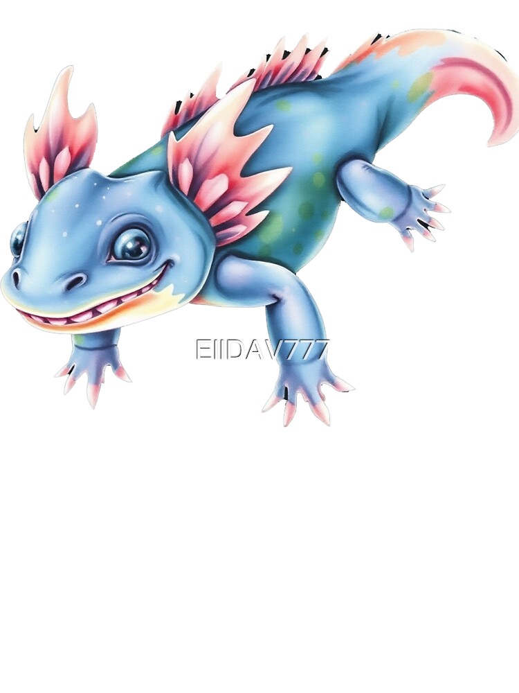 Playful Blue Axolotl Watercolor Art, Smiling Pink-Gilled Amphibian Illustration Print by EllDAV777