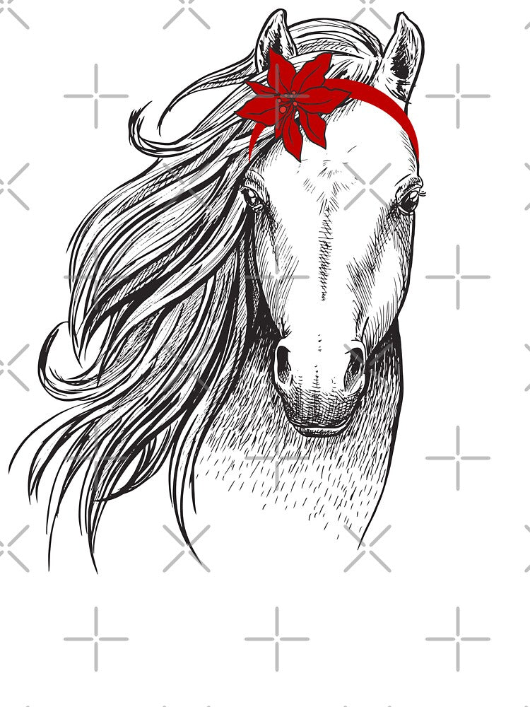 Cute Christmas Horse Santa with a Poinsettia Headband For Horse Lovers by InkItStudio