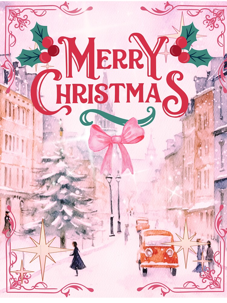 Merry Christmas - Pink Downtown Winter Wonderland by bowsbotanicals