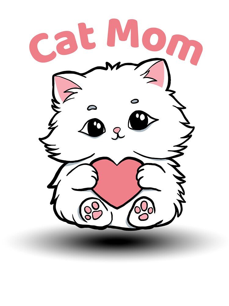 Cat Mom Cute Kawaii Cat Holding Heart – Cat Mom Love Design for Cat Lovers by Graphizia