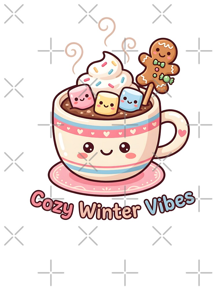 Kawaii Hot Chocolate Cozy Winter Vibes Cute Mug Art by BobaBunny76