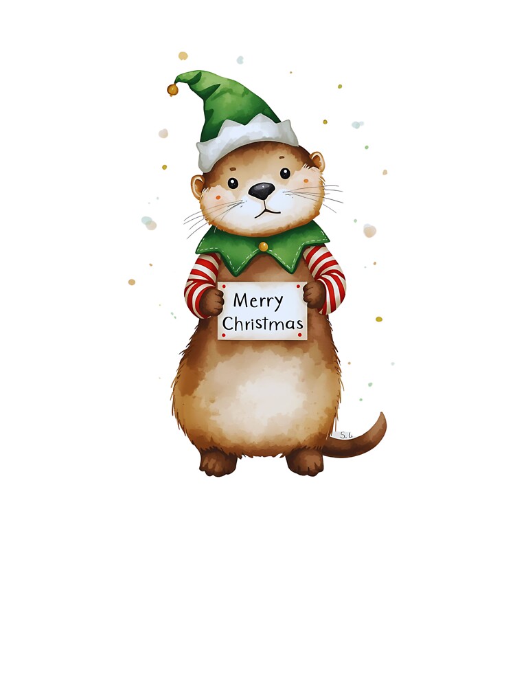 Festive Otter Dressed as an Elf – Holiday Cheer Artwork by Otterly Cute