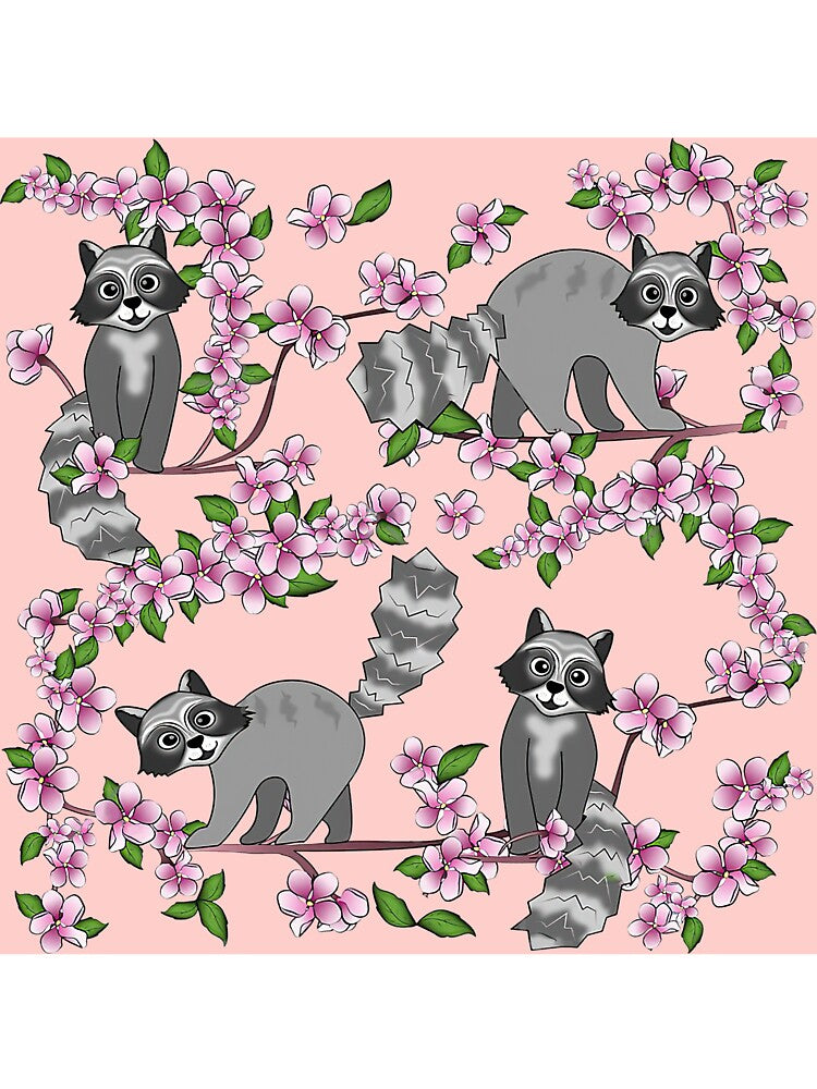 Raccoons Pink Floral Pattern by SweetThreads79