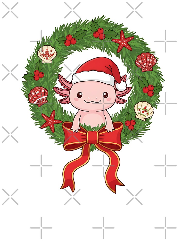 Christmas Axolotl in Wreath – Cute Santa Hat Sea Creature Holiday Design by SkyTastic