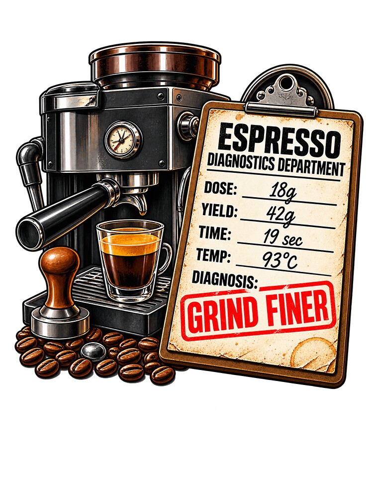 Espresso Diagnostics Grind Finer Shirt - Funny Home Barista Gift by NemesisBirdCo