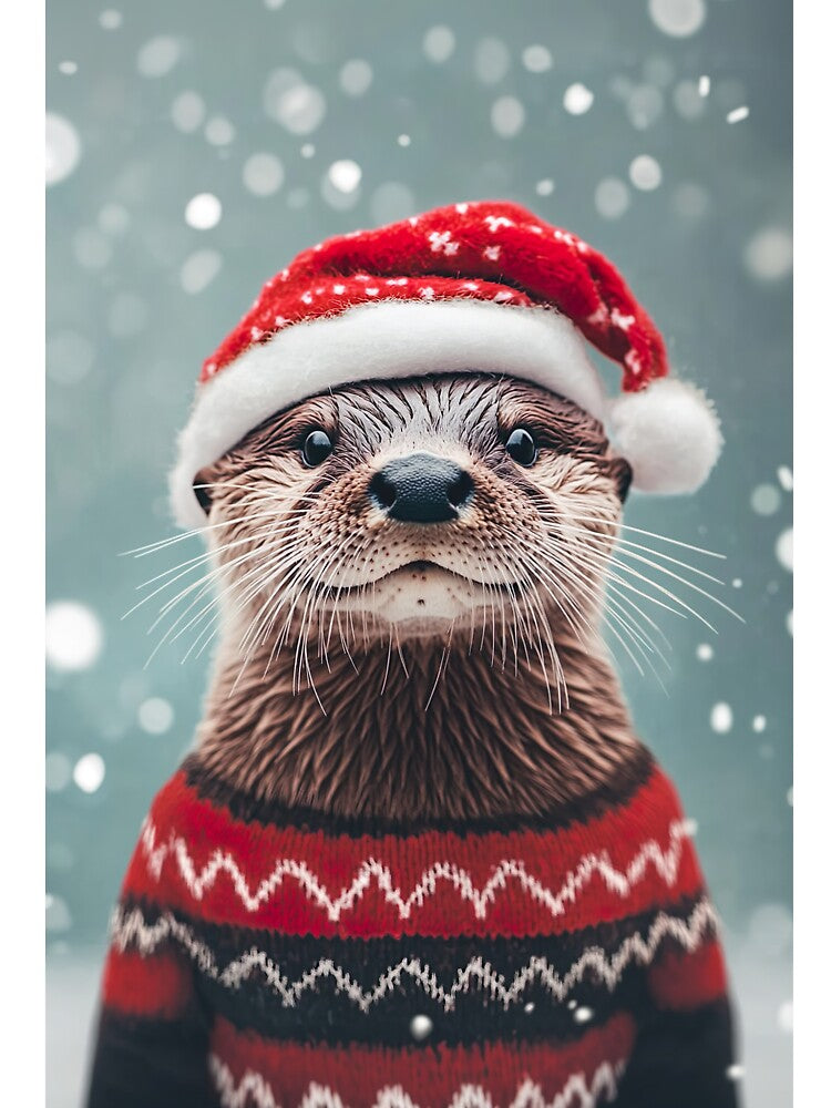 Cute Christmas Otter, Funny Retro Animal Photo by CheekyAnimalz