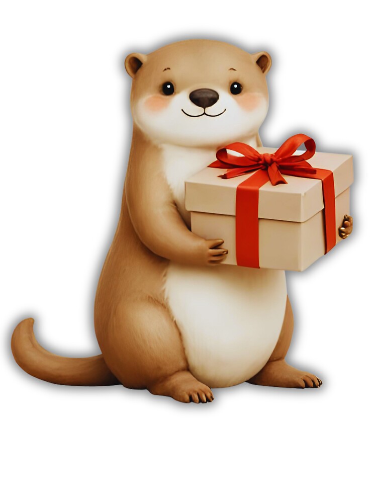 Cute Winter Otter Holding a Present – Christmas Animal Lover Art by Otterly Cute