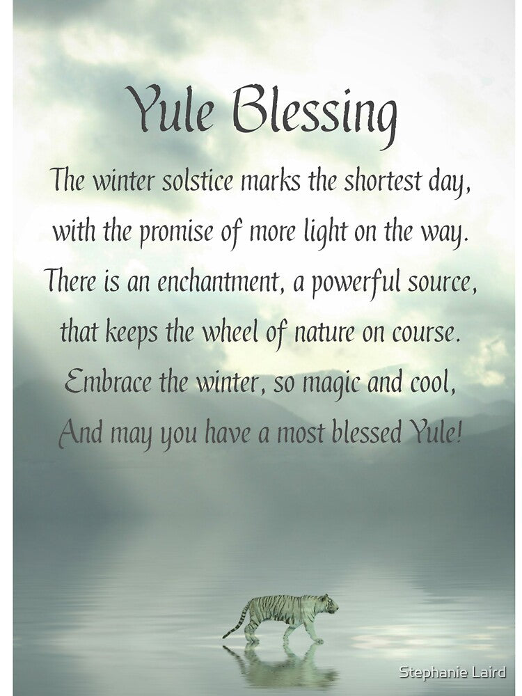 Magical Yule with Tiger on Ice in Winter Snow Winter Solstice Blessings by Stephanie Laird