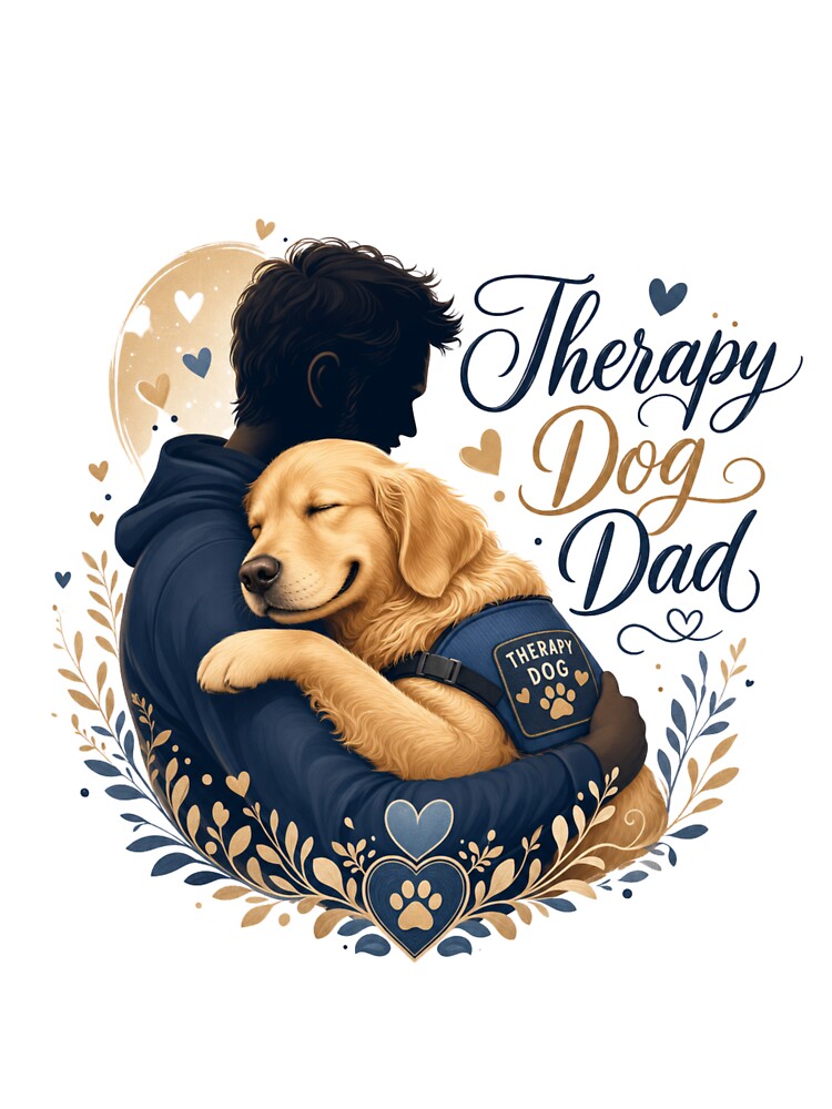 Therapy Dog Dad Golden Retriever Emotional Support Kawaii T-Shirt by Ashley critters