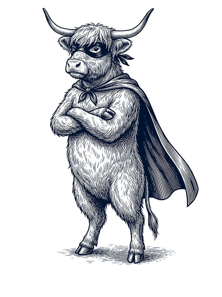 Vintage Highland Cow Hero Superhero Animal Lover by DoodleTortle