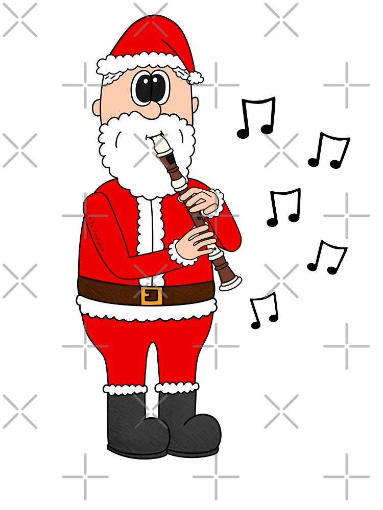 Santa Playing Recorder, Christmas Woodwind Musician Music Teacher by doodlerob