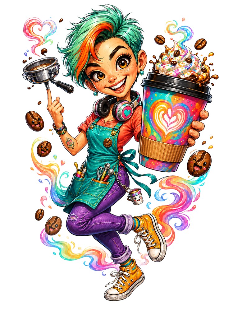 Funny Barista Girl by AlexLineArt