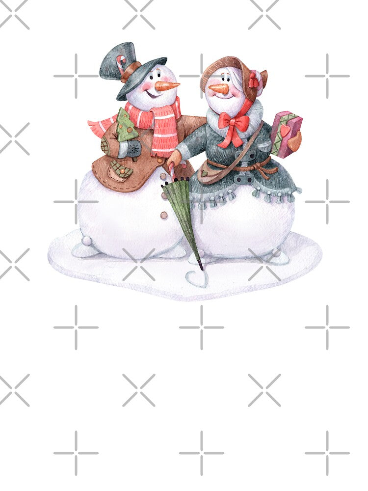 Snowman Couple with Gift and Umbrella by White Rabbit Design